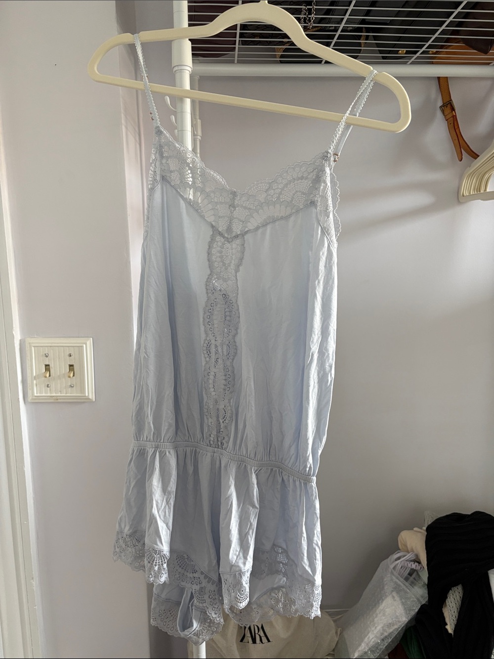 NWT Mariana Eberjey Light Blue Lace-Trim Sleep Romper - Women